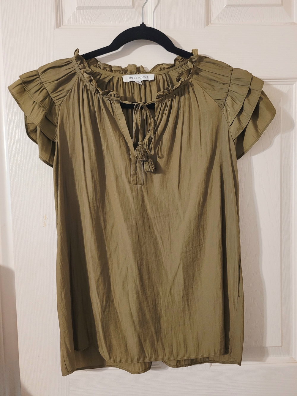 Rose & Olive Olive Green Ruffle Short Sleeve Top